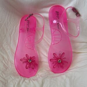 Betsey Johnson EU 40/US 9-9.5 pink flower jelly rhinestone sandals